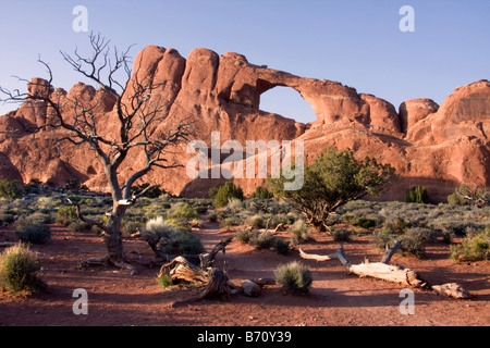 La lumière du soir on Sand Dune Arch dans Arches National Park Utah Banque D'Images