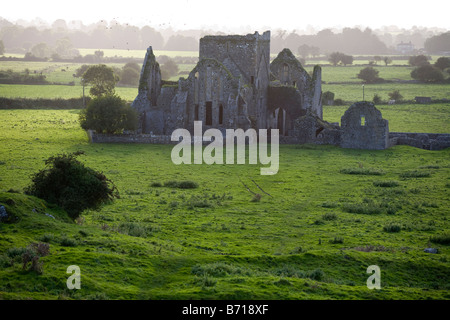 L'abbaye sur la plaine. La ruine de l'Hore Abbey ou St Mary's cistercienne et un monastère entouré par les verts pâturages Banque D'Images