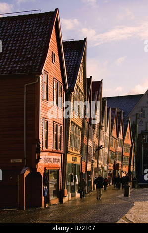 La FRAO Hanséatique de Bryggen à Bergen, Norvège. Protégé en tant que site du patrimoine mondial de l'Unesco Banque D'Images