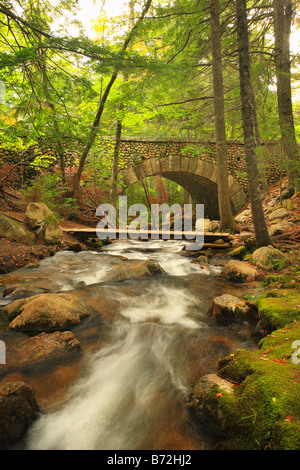 Cobblestone Transport Road Bridge près de Jordan Pond, l'Acadia National Park, Maine, USA Banque D'Images