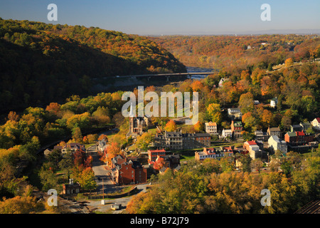 Vue depuis le Maryland Rochers de Harpers Ferry, Shenandoah Valley, West Virginia, USA Banque D'Images