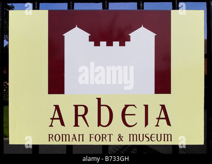 Signe pour Arbeia Roman Fort. South Shields, South Tyneside, Royaume-Uni. Banque D'Images