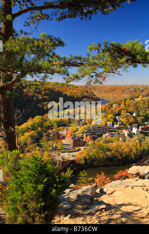 Vue depuis le Maryland Rochers de Harpers Ferry, Shenandoah Valley, West Virginia, USA Banque D'Images