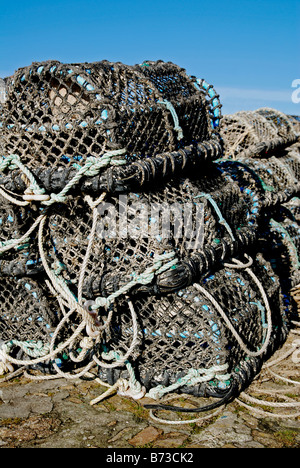 Des casiers à homard sur le quai à Padstow cornwall,,uk Banque D'Images