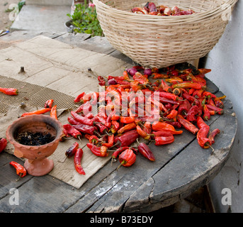 Le séchage des piments Asie Bhoutan paro Banque D'Images