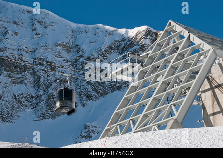 Voiture de tramway à borne inférieure, Lone Peak Tram, Big Sky Resort, Big Sky, Montana. Banque D'Images