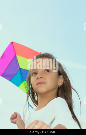 Sept ans, fille avec kite, Winnipeg, Canada