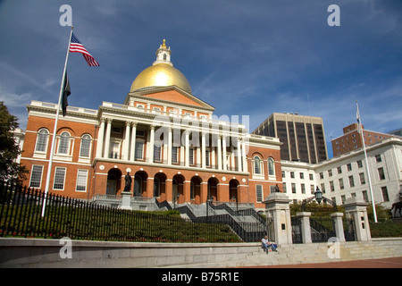 La Massachusetts State House situé dans le quartier Beacon Hill de Boston Massachusetts USA Banque D'Images