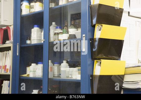 Armoire de stockage de produits chimiques avec des liants FS dans un laboratoire Banque D'Images