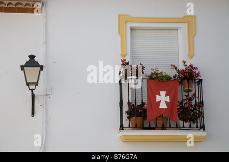 Balcon dans Altarnatejo Village, Andalousie, Espagne Banque D'Images