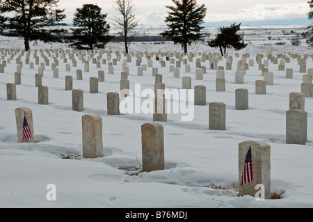 Stèles, Custer National Cemetery, Little Bighorn Battlefield National Monument, Crow Agency, Montana. Banque D'Images