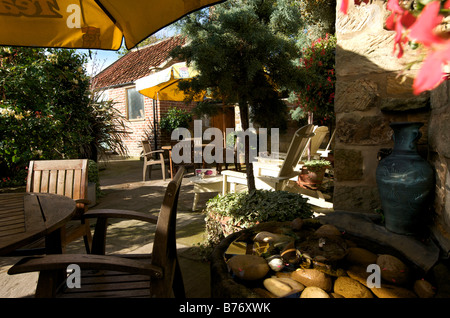 Cafe jardin clos, cour avec dispositif de l'eau Banque D'Images