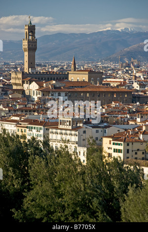 Vue de Florence Palazzo della Signoria de Piazzale Michelangelo Banque D'Images