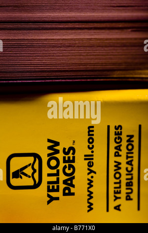 Yellow Pages de l'annuaire téléphonique du cabinet close up. Banque D'Images