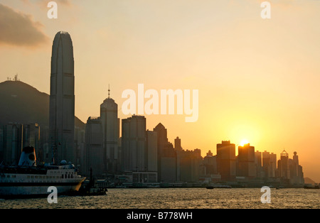 Coucher du soleil, l'île de Hong Kong, Hong Kong, Chine, Asie Banque D'Images