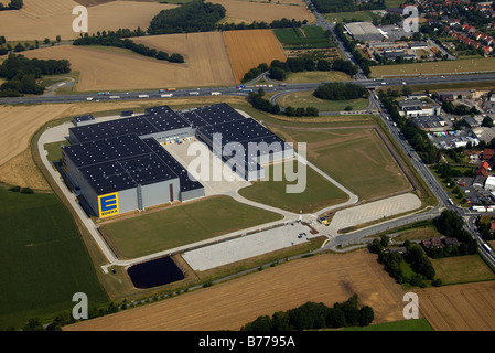 Vue aérienne, EDEKA entrepôt central à Hamm-Rhynern, Ruhr, Nordrhein-Westfalen, Germany, Europe Banque D'Images