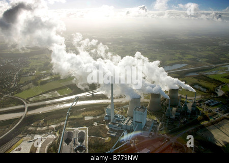 Vue aérienne, RWE-Power, Gersteinwerk Usine, cheminée, émission, inversion, Hamm, Ruhr, Rhénanie du Nord-Westphalie, Allemagne, Eur Banque D'Images