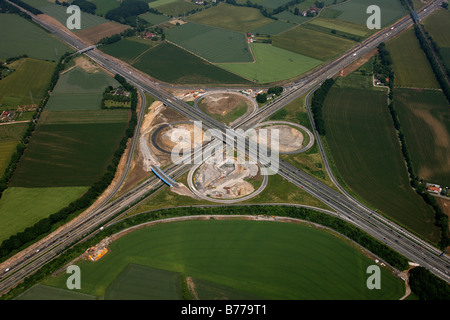 Vue aérienne, Kamener Kreuz, l'autoroute A1 et A2 les autoroutes, les transformations structurelles, Kamen, Ruhr, North Rhine- Banque D'Images