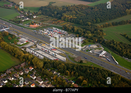 Photographie aérienne, A2 Autobahn, Rhynern, Hamm, Ruhr, Rhénanie du Nord-Westphalie, Allemagne, Europe Banque D'Images