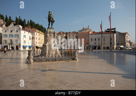 La place Tartini, Piran, Istrie, Slovénie, Europe Banque D'Images