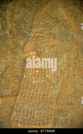 Relief d'un minotaure sur les murs du palais d'Assurnazirpal II, Nimrud, Kalkhu, Iraq, Middle East Banque D'Images