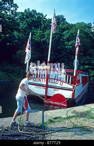 Canal boat landing Monticello II sur l'Ohio et Erie Canal au Village historique de l'Ohio Coshocton Roscoe Banque D'Images