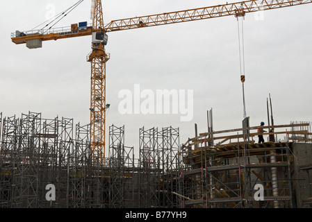 Construction d'un nouvel hôtel de ville et centre commercial, Leverkusen, Rhénanie du Nord-Westphalie, Allemagne. Banque D'Images