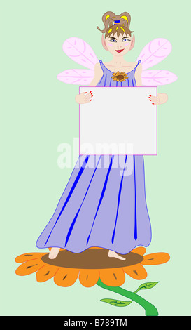 Illustration d'une Fée Princesse holding a blank sign Banque D'Images