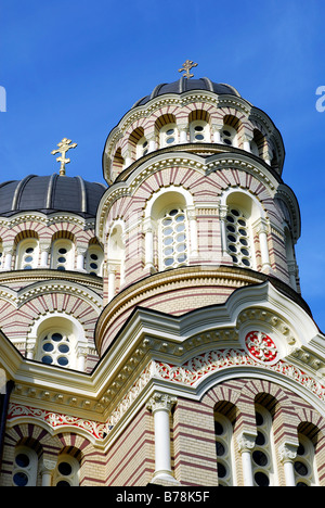 Cathédrale Orthodoxe Russe Piedzimsanas pareizticigo Katedrale Kristus, façade, détail, Église orthodoxe de la naissance de Christ, Riga Banque D'Images