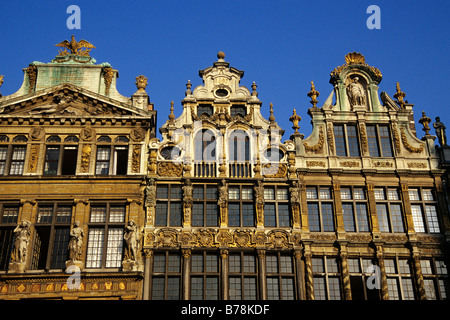 Façade ornementale, maisons baroques à la Grand Place, Bruxelles, Belgique, Benelux, Europe Banque D'Images