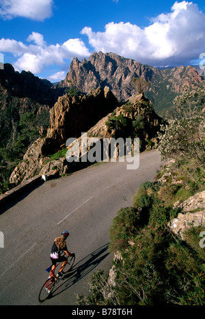 Course cycliste au col de Vergio, Corse, France, Europe Banque D'Images