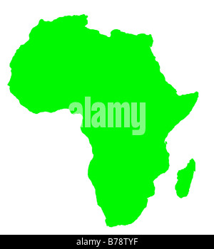 Carte de l'Afrique continent en vert isolé sur fond blanc Banque D'Images