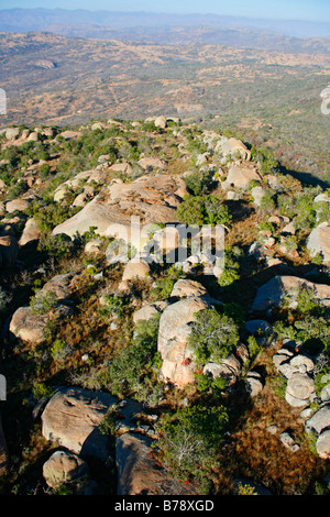 Vue aérienne de granit koppies et la végétation naturelle dans le Lowveld Mpumalanga Banque D'Images