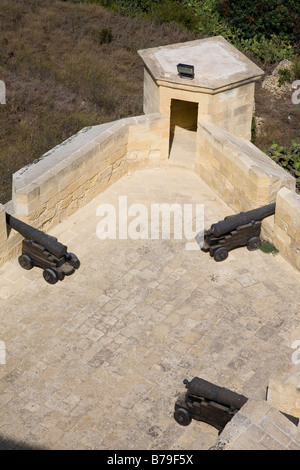 Donnant sur les fortifications et les canons de la Citadelle, Victoria, Gozo, Malte Banque D'Images