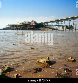 Les filets de pêche de marée près de Birnbeck Pier, Weston-super-Mare, Angleterre Banque D'Images