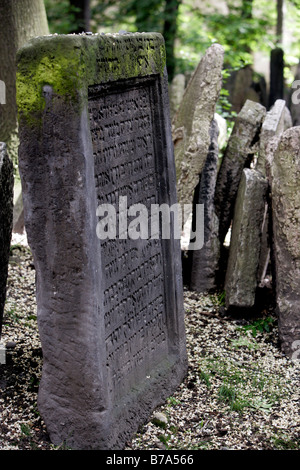 Les pierres tombales dans l'ancien cimetière juif de la Josefstadt, ou Josefov de Prague, République Tchèque, Europe Banque D'Images