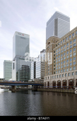 Canary Wharf Tower et la Banque HSBC à Canary Wharf à Londres, Angleterre, Grande-Bretagne, Europe Banque D'Images