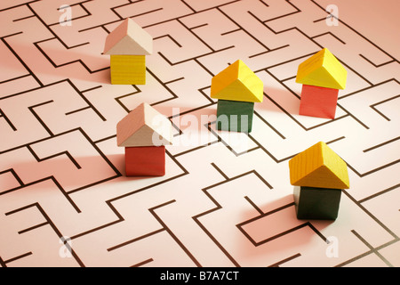 Maisons miniatures sur maze Banque D'Images