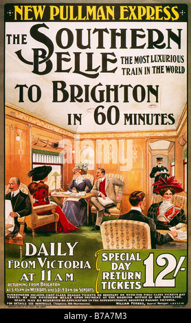 Southern Belle à Brighton 1909 affiche pour le nouveau Pullman Express service quotidien de Brighton à la mer en bateau Banque D'Images