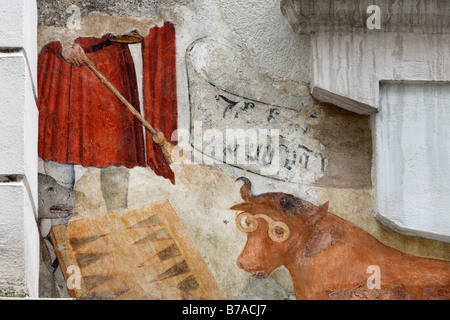 Les vestiges d'anciennes fresques sur une façade de maison à Baeckerstrasse, Centrum, Vienne, Autriche, Europe Banque D'Images