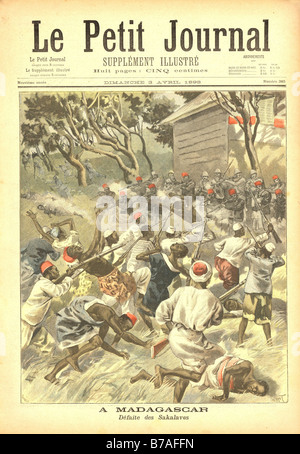 1898 Une illustration d'une bataille entre les autochtones et les Sakalava militaire française durant la colonisation de Madagascar Banque D'Images