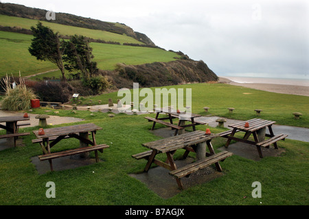 La plage de Branscombe, Devon sur deux ans à partir du moment où le cargo de l'Napoli ship rejetés sur le rivage Banque D'Images