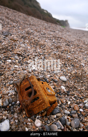 La plage de Branscombe, Devon sur deux ans à partir du moment où le cargo de l'Napoli ship rejetés sur le rivage Banque D'Images