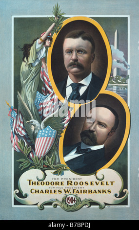 Pour le Président, Theodore Roosevelt, pour Vice-président, Charles W. Fairbanks Banque D'Images