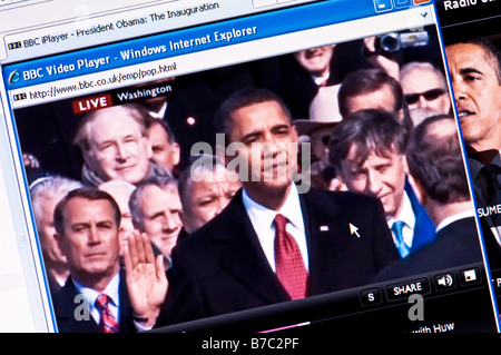 Capture d'écran de la couverture Internet de la BBC de l'investiture du président américain Barack Obama - des millions vu (usage éditorial uniquement) Banque D'Images