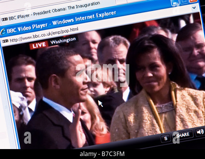 Capture d'écran de la couverture Internet de la BBC de l'investiture du président américain Barack Obama - des millions vu (usage éditorial uniquement) Banque D'Images