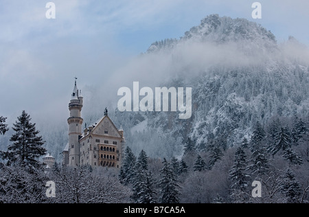 Le château de Neuschwanstein dans la neige Banque D'Images