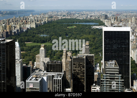 Central Park vu du haut de la roche, Rockefeller Center, New York City, USA Banque D'Images