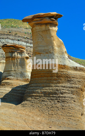 Les badlands à Hoodoos à Drumheller, en Alberta, au Canada, en Amérique du Nord. Format vertical Banque D'Images