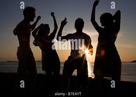 Les amis à faire la fête sur la plage Banque D'Images